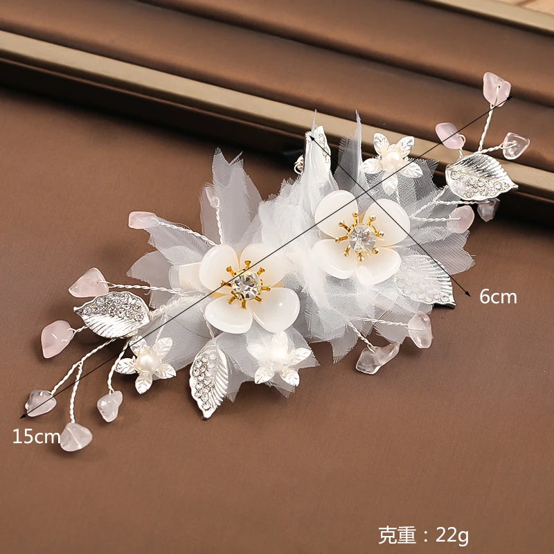 New Wedding Hair Accessories White Pearl Rhinestone Hairpins Ladies Headdress Bridal Tiara Handmade Jewelry Accessories