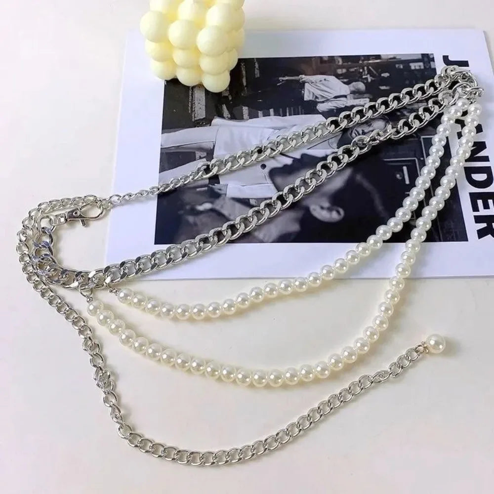 Elegant Multilayer Pearl Belt Versatile Waist Accessory Metal Long Tassel Waist Chain Dress Jeans Belts Boho Waistbands Women