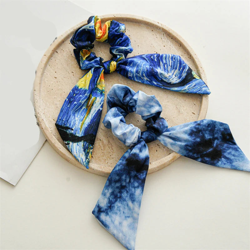 Women's Hair Accessories Girl Lady Elastic Headband Scrunchies With Ribbon Floral Design Trend Bandana Band Headbands Fashion