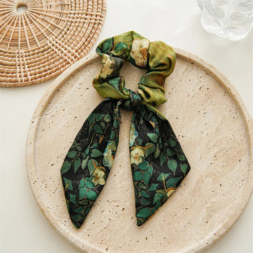 Women's Hair Accessories Girl Lady Elastic Headband Scrunchies With Ribbon Floral Design Trend Bandana Band Headbands Fashion