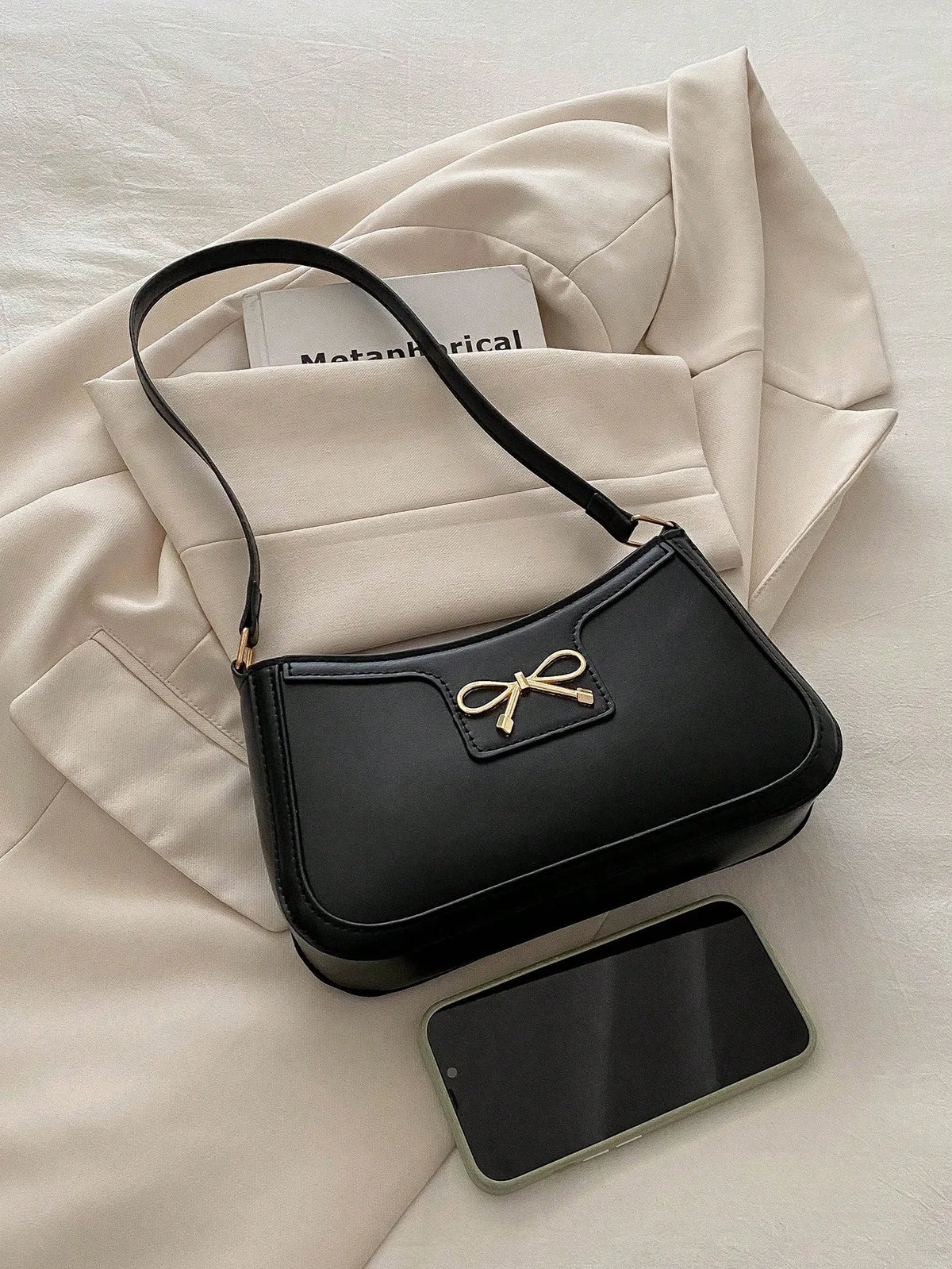 Women Handbag, New Autumn/Winter Commuting Shoulder Under-Arm Bag, Korean Fashion Crossbody Bag with Bow Decoration