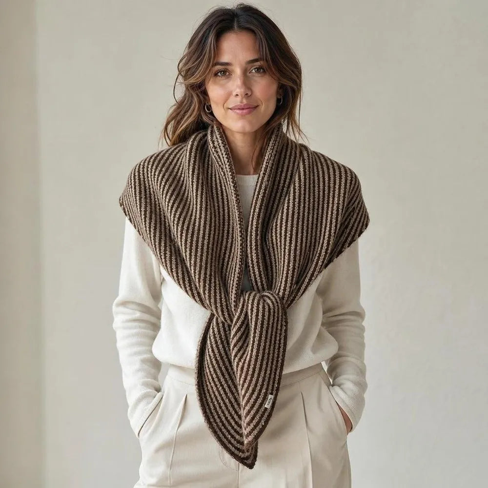 Fashionable Comfortable Triangle Striped Scarf Elegant Windproof Neck Warmer Versatile Soft Knit Wool Scarf Casual Wear
