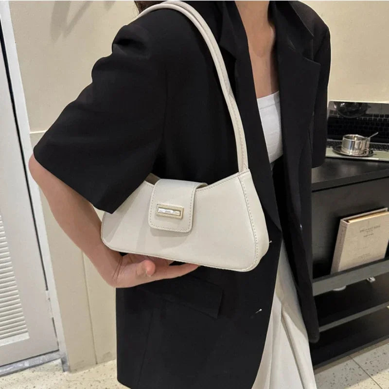 Underarm Bag Buckle Handbag and Purse Fashion Small Top-handle Bags Minimalist Shoulder Bag for Women Fashion Simple Solid Color
