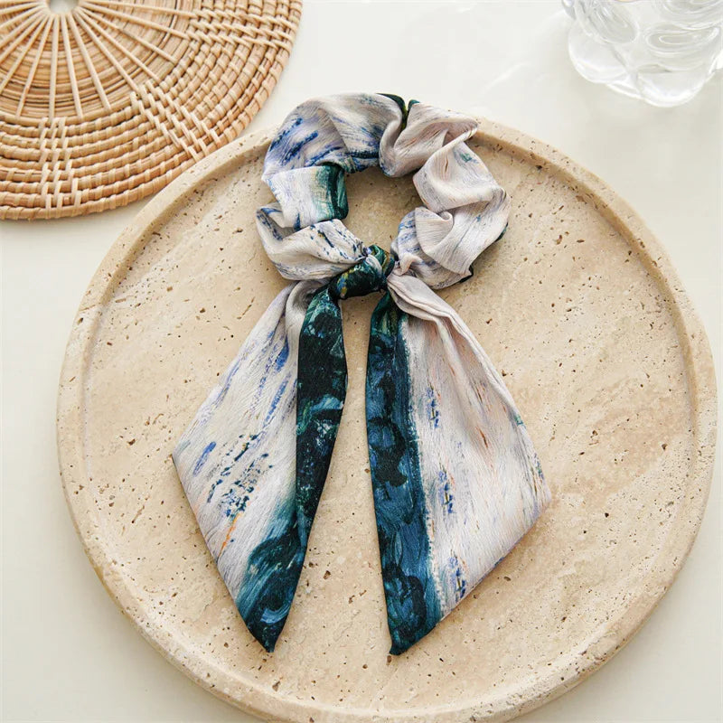 Women's Hair Accessories Girl Lady Elastic Headband Scrunchies With Ribbon Floral Design Trend Bandana Band Headbands Fashion