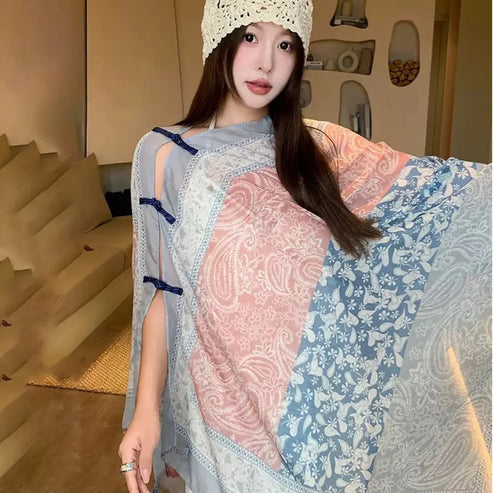 Fashion Multicolor Sunscreen Shawls Dual-Use Design Long Style Dual-Use Scarves Seaside Holiday Beachwear Long Scarves Seaside