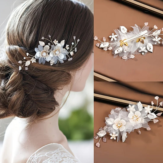 New Wedding Hair Accessories White Pearl Rhinestone Hairpins Ladies Headdress Bridal Tiara Handmade Jewelry Accessories