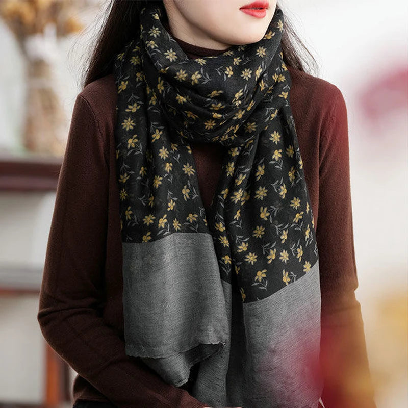Women's Scarves Korean Floral Artistic Simple Fashionable Versatile Gentle Scarves High-quality Luxury Brand Silk Scarf For Girl