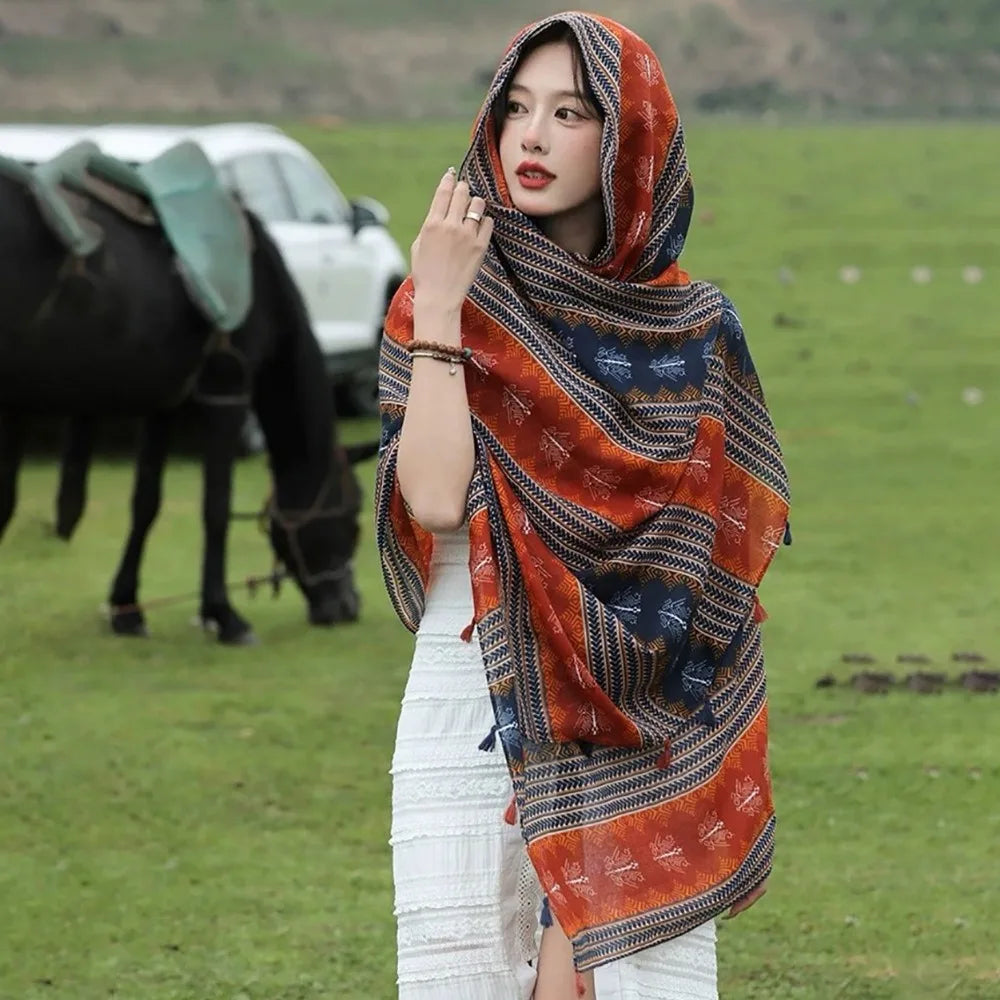 Fashion Multicolor Sunscreen Shawls Dual-Use Design Long Style Dual-Use Scarves Seaside Holiday Beachwear Long Scarves Seaside