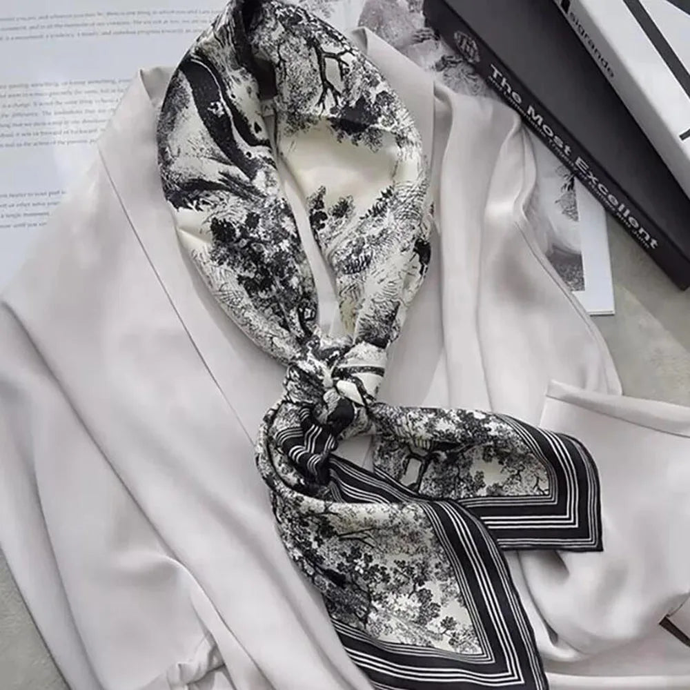 90*90cm Silk Scarves Women Print Foulard Square Head Hijab Ladies Luxury Brand Shawl Bandanna Female Muffler Outdoor Activities