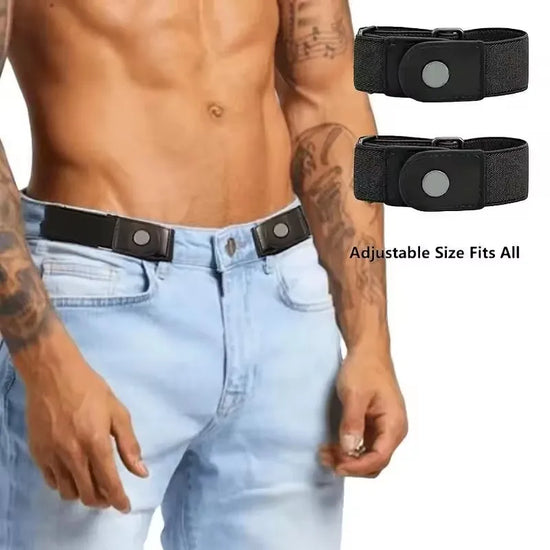 2pcs Set No Buckle Elastic Belt for Women Men Unisex Stretch Belt for Pants Jeans Casual Buckle Free Adjustable Invisible Belts