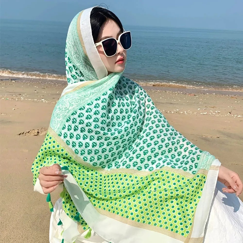 Fashion Multicolor Sunscreen Shawls Dual-Use Design Long Style Dual-Use Scarves Seaside Holiday Beachwear Long Scarves Seaside