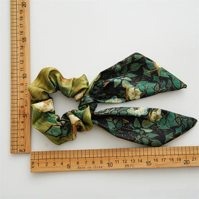 Women's Hair Accessories Girl Lady Elastic Headband Scrunchies With Ribbon Floral Design Trend Bandana Band Headbands Fashion
