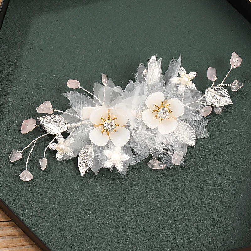 New Wedding Hair Accessories White Pearl Rhinestone Hairpins Ladies Headdress Bridal Tiara Handmade Jewelry Accessories