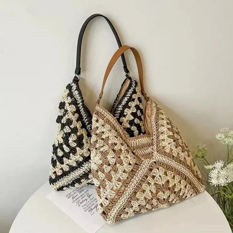 Women's retro handbag, woven lightweight handbag, fashionable commuting and travel shopping bag,
