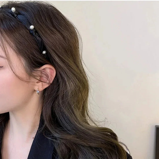 New Girls' Hair Hoops Hair Accessories Black Fine Edge Bow Knot Pearl Hairb and Elegant Headbands for Women Headwear