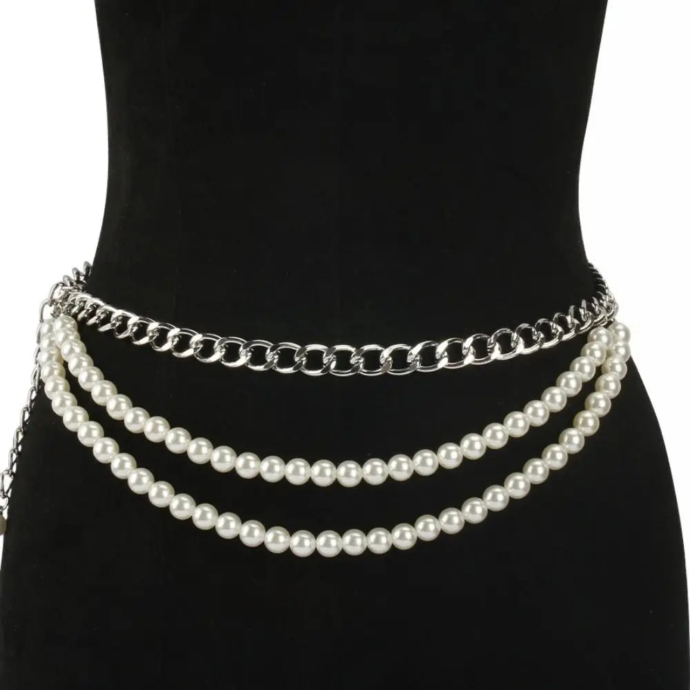 Elegant Multilayer Pearl Belt Versatile Waist Accessory Metal Long Tassel Waist Chain Dress Jeans Belts Boho Waistbands Women