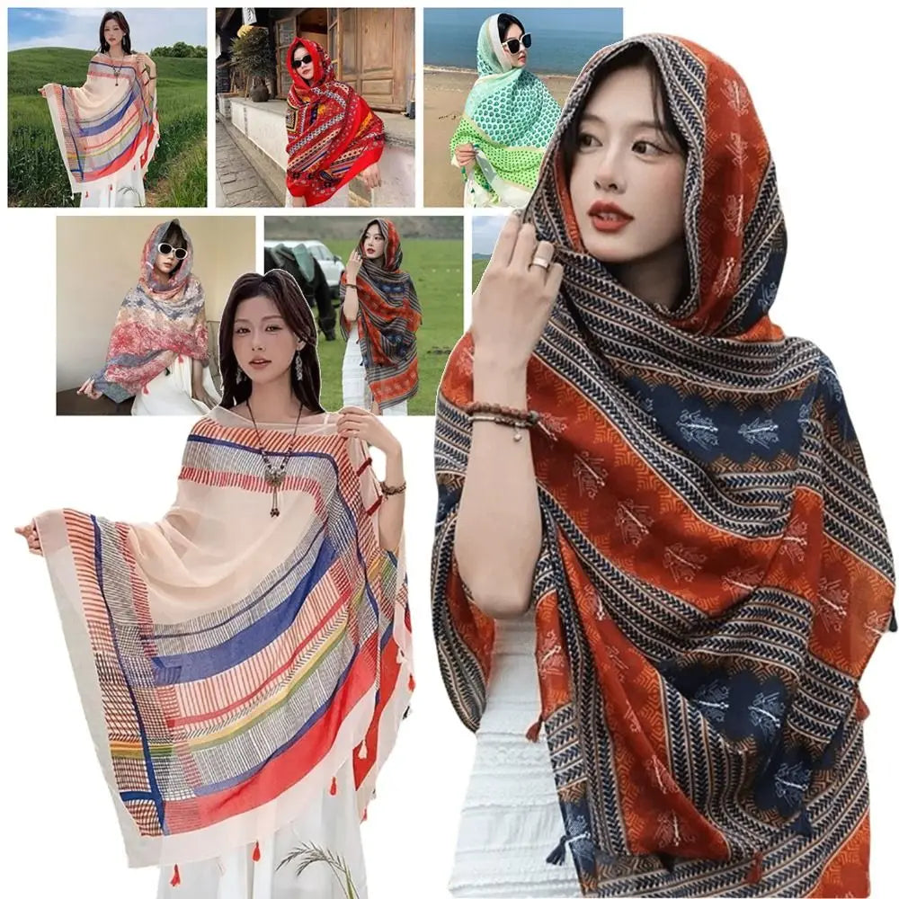 Fashion Multicolor Sunscreen Shawls Dual-Use Design Long Style Dual-Use Scarves Seaside Holiday Beachwear Long Scarves Seaside