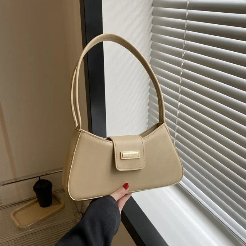 Underarm Bag Buckle Handbag and Purse Fashion Small Top-handle Bags Minimalist Shoulder Bag for Women Fashion Simple Solid Color