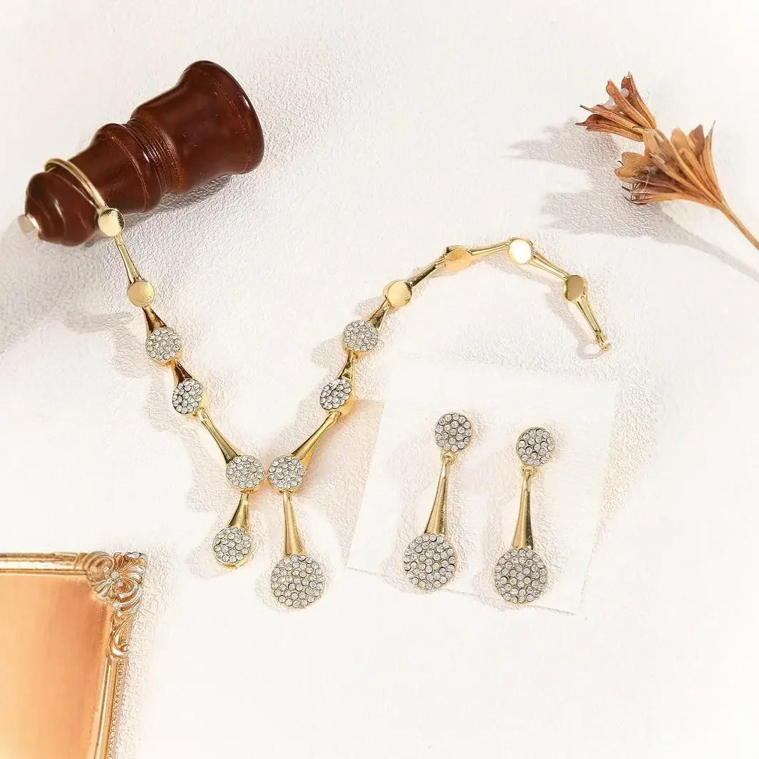 Wedding Necklace Earrings Exquisite Set Golden Quiet Elegant Bridal Banquet Jewelry Gifts For Women Bride